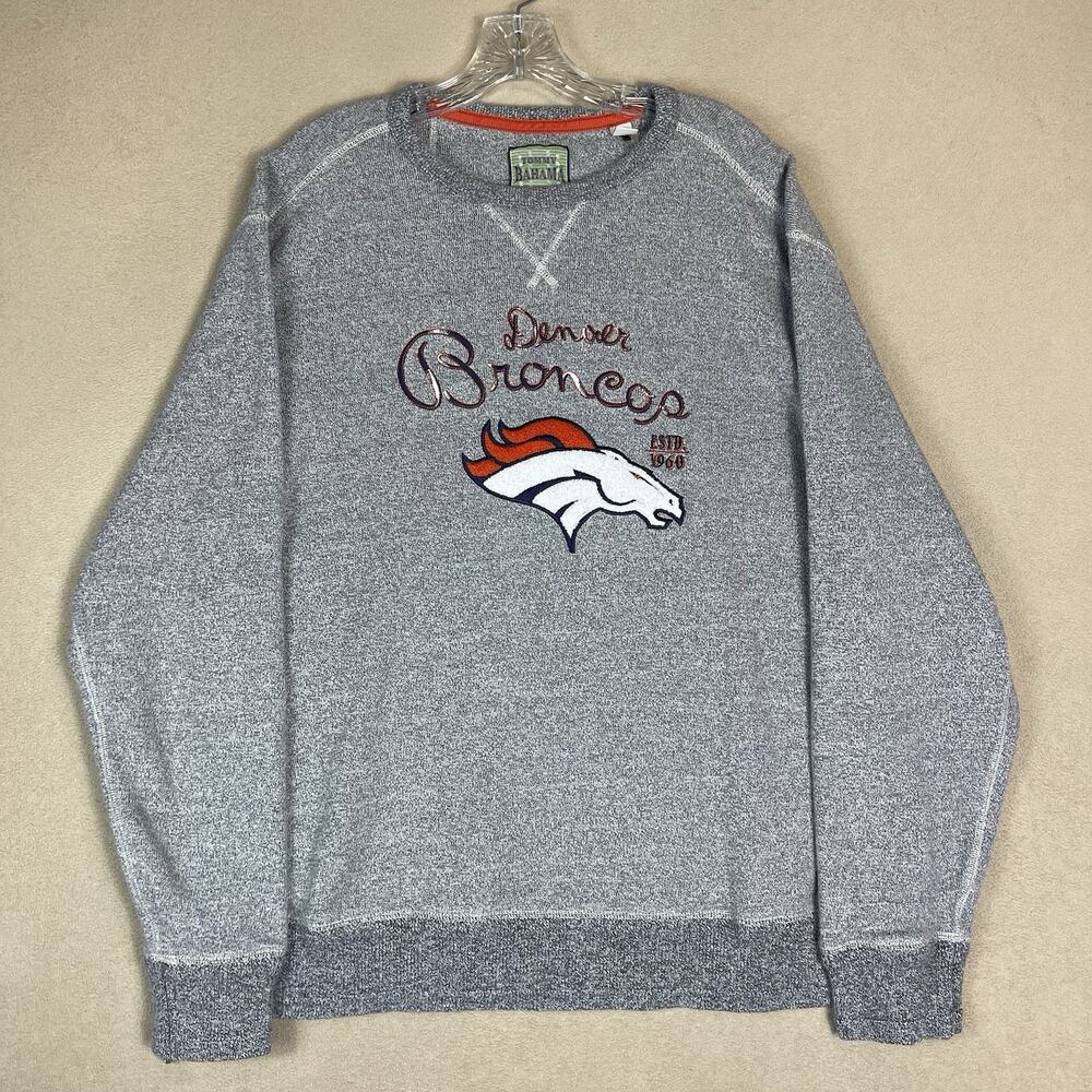 Tommy Bahama Sweatshirt Mens XL Gray‎ Denver Broncos NFL Long Sleeve Knit